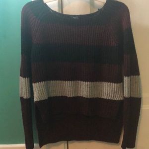 Maroon, Black, and Grey Striped Sweater